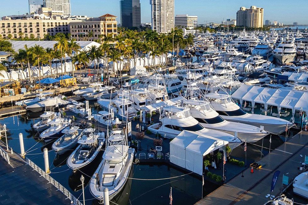 An aerial view of the West Palm Beach Marina on Flagler Drive.