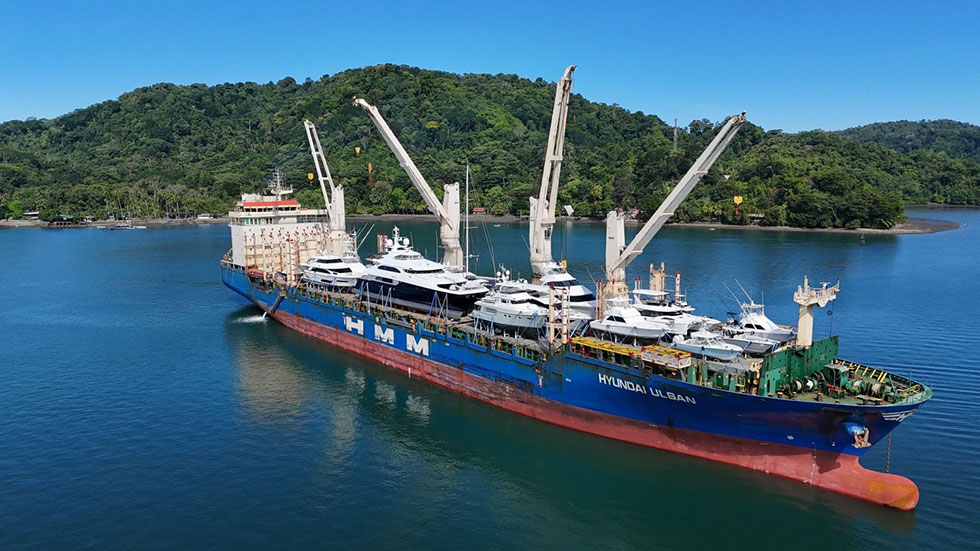 Yachts and fishing vessels being transported by Cross Chartering Yacht Transpot in Costa Rica.